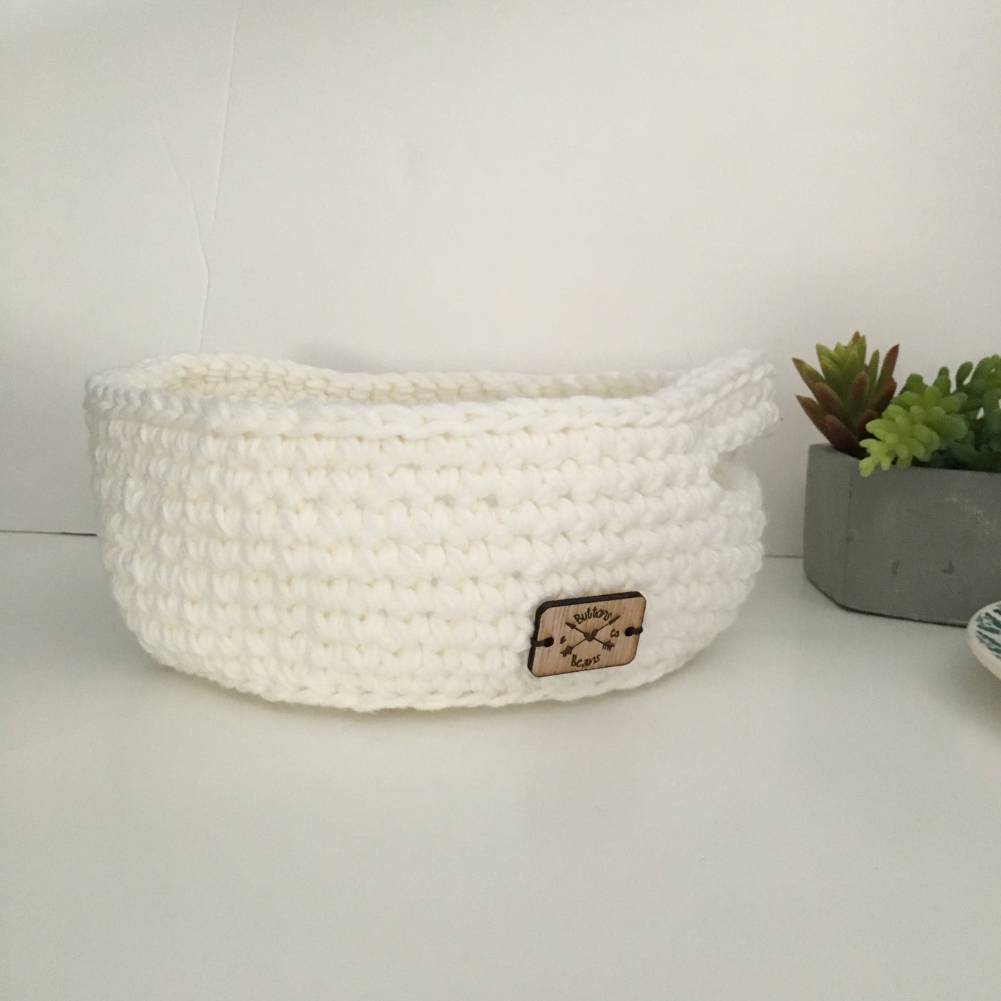 Crochet Cotton Basket Bowl | White Storage Decor