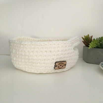 Crochet Cotton Basket Bowl | White Storage Decor