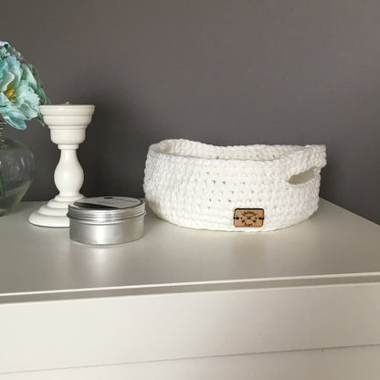 Crochet Cotton Basket Bowl | White Storage Decor