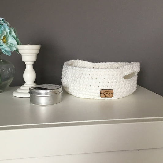 Crochet Cotton Basket Bowl | White Storage Decor