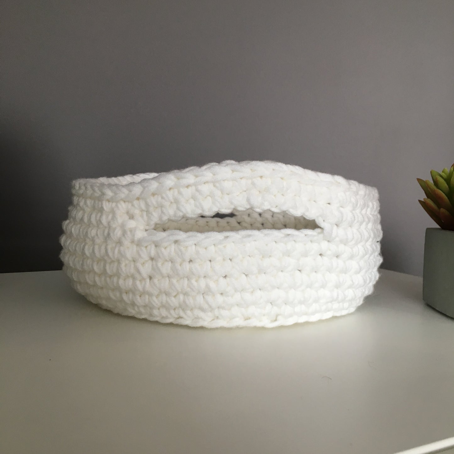 Crochet Cotton Basket Bowl | White Storage Decor