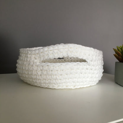 Crochet Cotton Basket Bowl | White Storage Decor