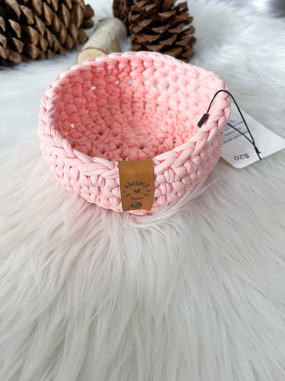 Crochet Cotton Basket Bowl | Peach Pink Storage Decor