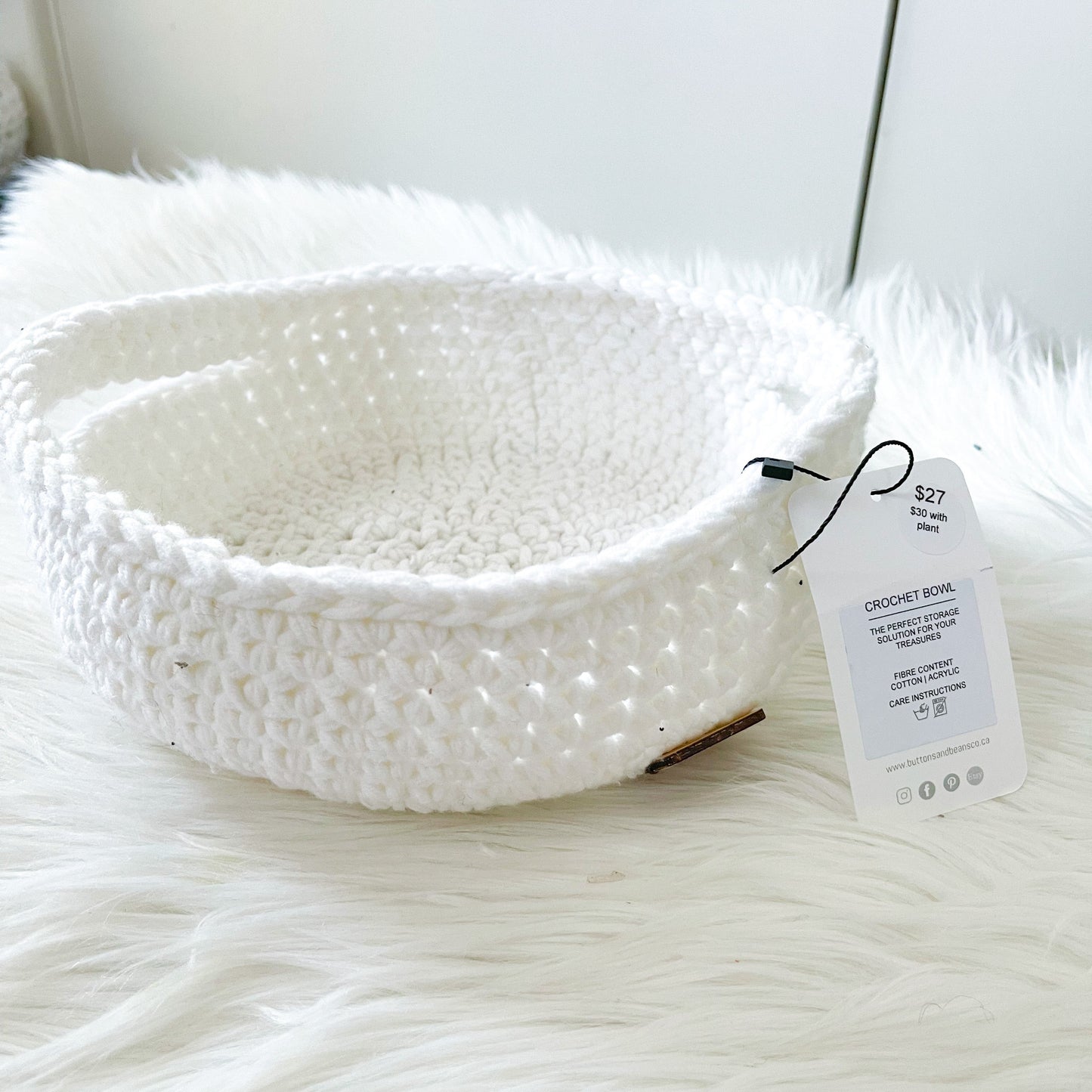 Crochet Cotton Basket Bowl | White Storage Decor