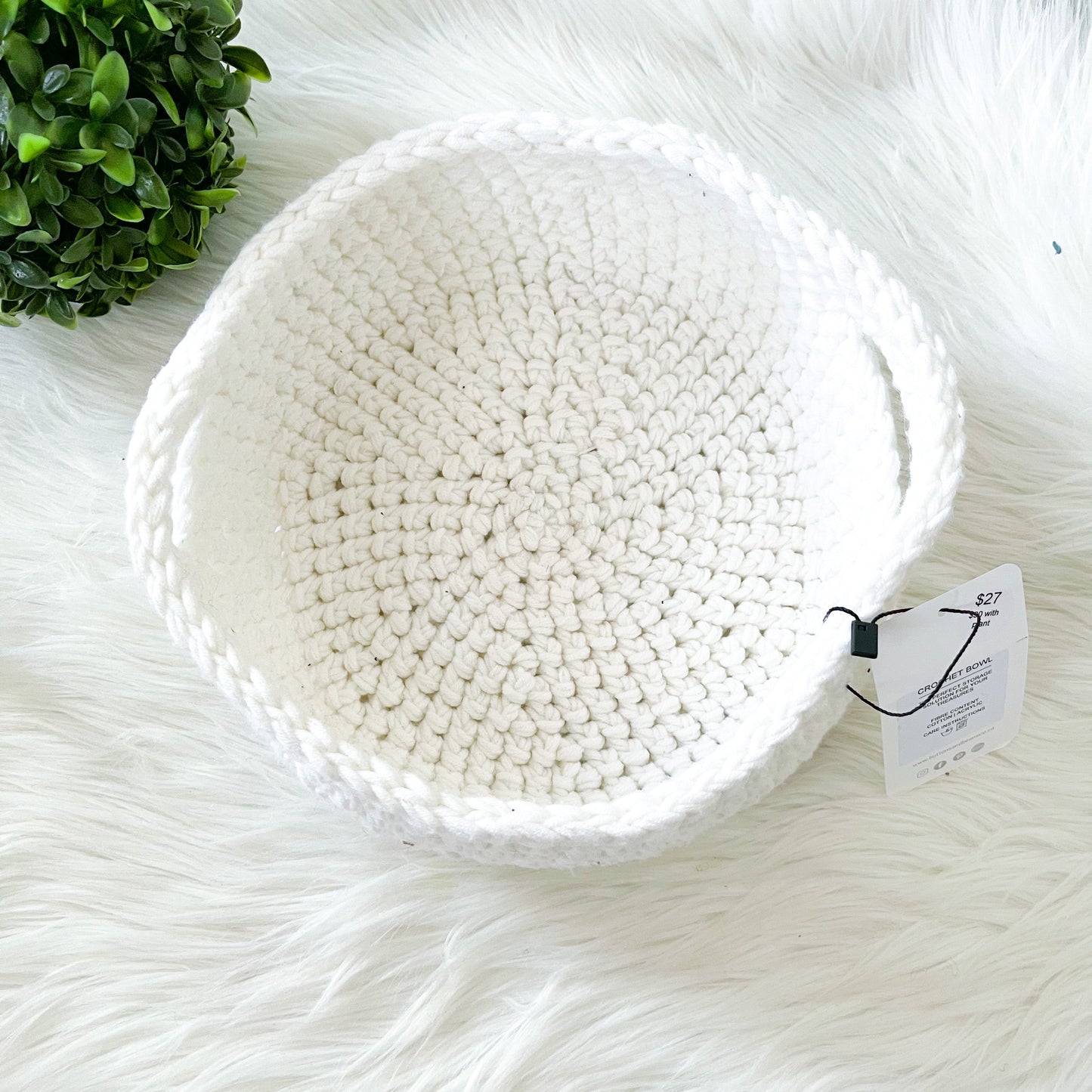 Crochet Cotton Basket Bowl | White Storage Decor