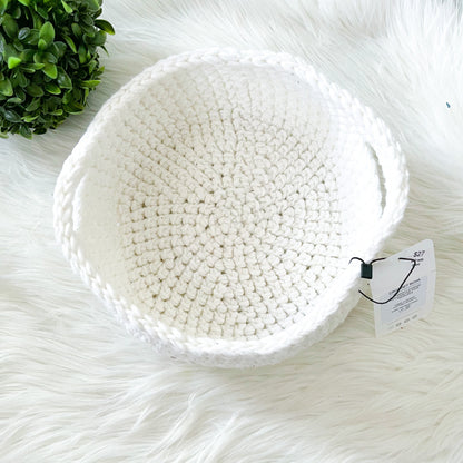 Crochet Cotton Basket Bowl | White Storage Decor