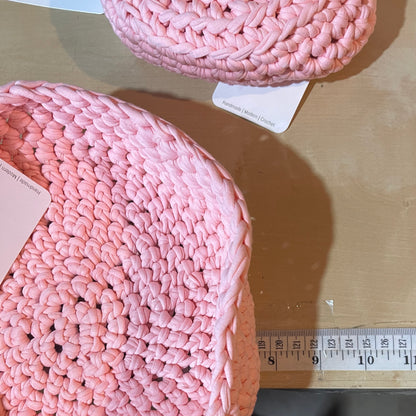 Crochet Cotton Basket Bowl | Peach Pink Storage Decor