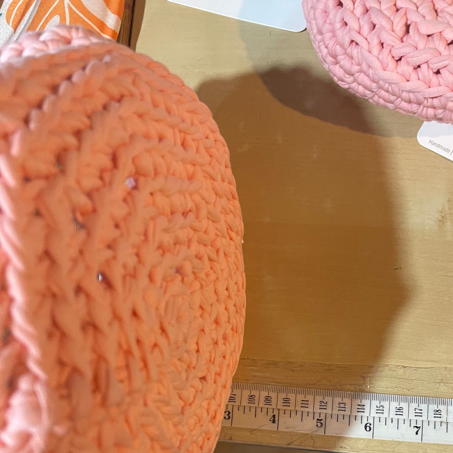 Crochet Cotton Basket Bowl | Peach Pink Storage Decor