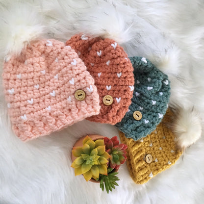 Pattern | Chunky Mini Heart Crochet Hat | Baby to Adult Sizes