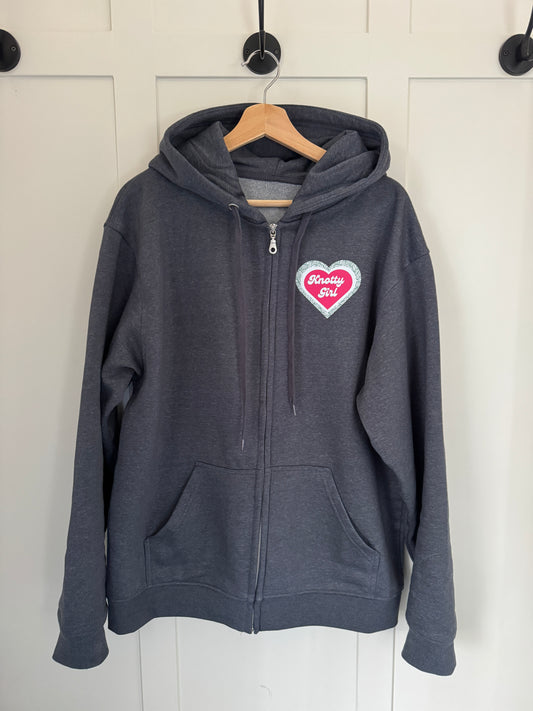 Knotty Hooker, Premium Zip Up Hoodie Sweater, Crocheter Apparel, Yarn and Fibre Enthusiast Gift, Knitting Crocheting Apparel, Knitters and Crochet Humour Clothing