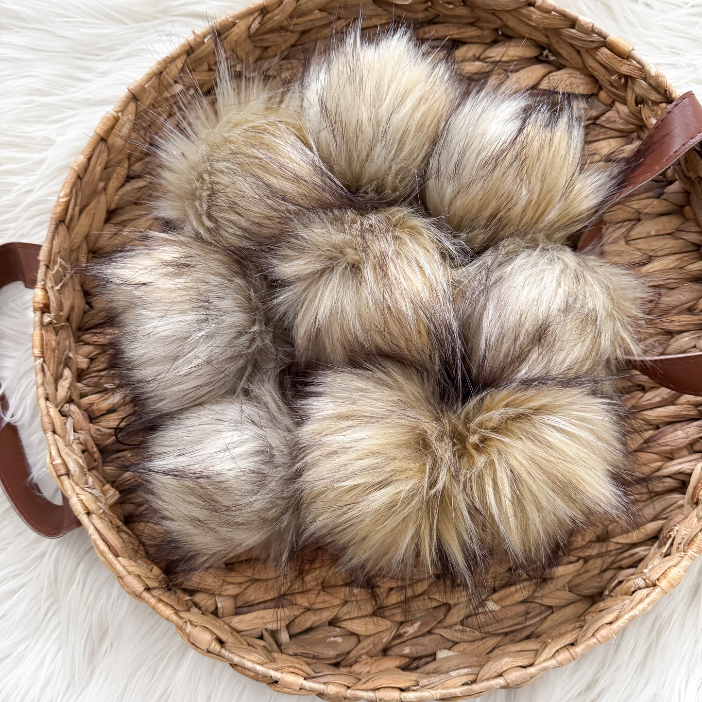 Husky Honey Luxury Faux Fur Pompom | Grey Gold Tie, Button, Snap Pom pom