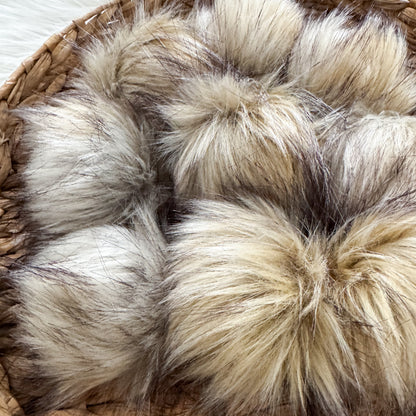 Husky Honey Luxury Faux Fur Pompom | Grey Gold Tie, Button, Snap Pom pom