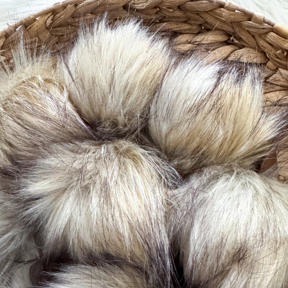 Husky Honey Luxury Faux Fur Pompom | Grey Gold Tie, Button, Snap Pom pom