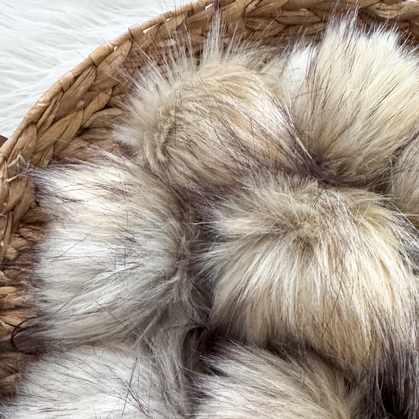 Husky Honey Luxury Faux Fur Pompom | Grey Gold Tie, Button, Snap Pom pom