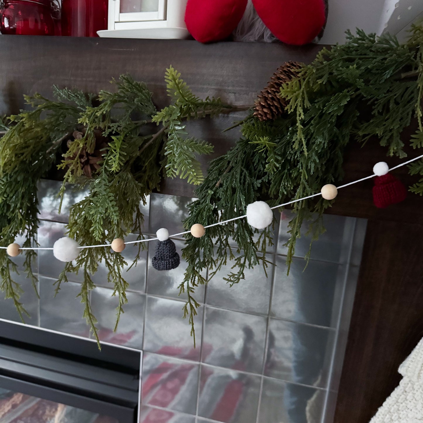 Grey and Burgundy Christmas Mini Knitted Toque Garland