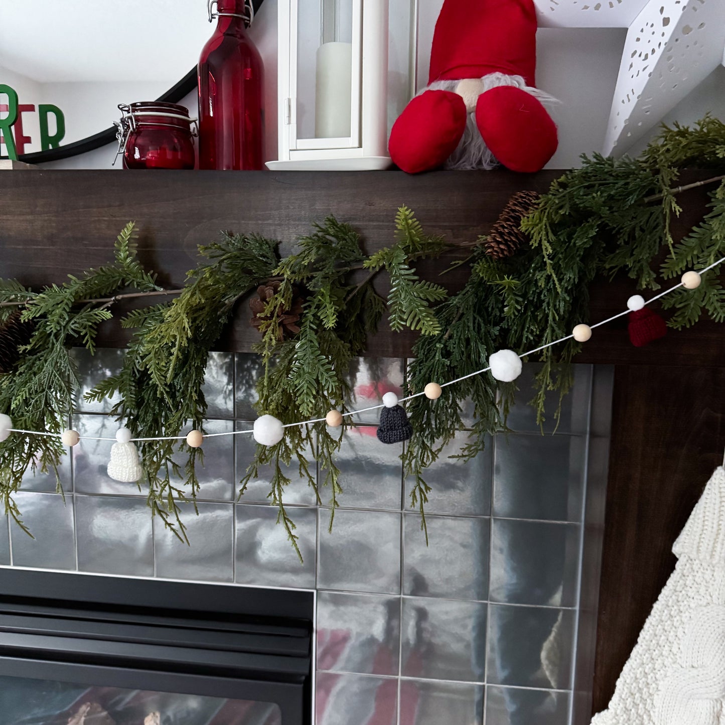 Grey and Burgundy Christmas Mini Knitted Toque Garland