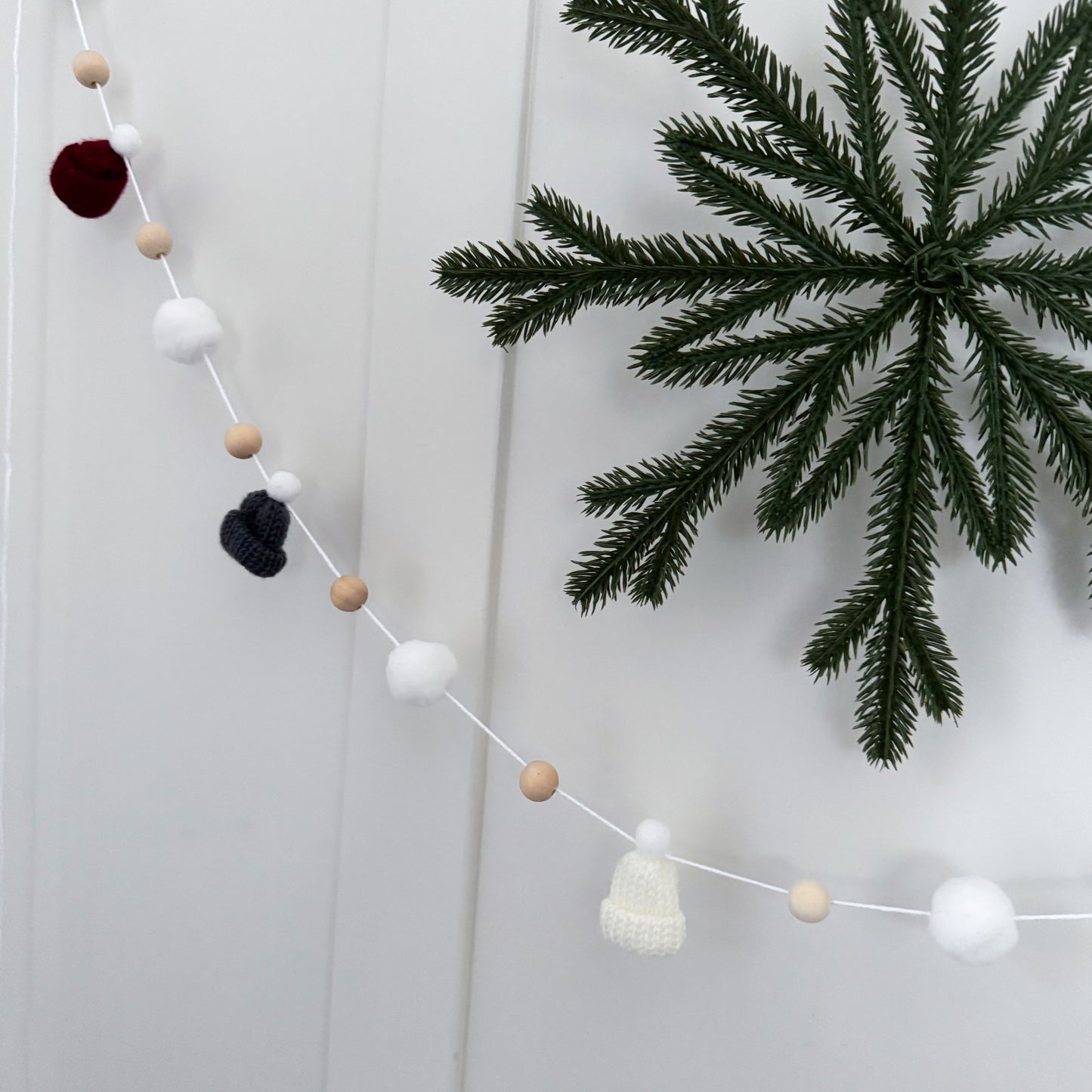 Grey and Burgundy Christmas Mini Knitted Toque Garland