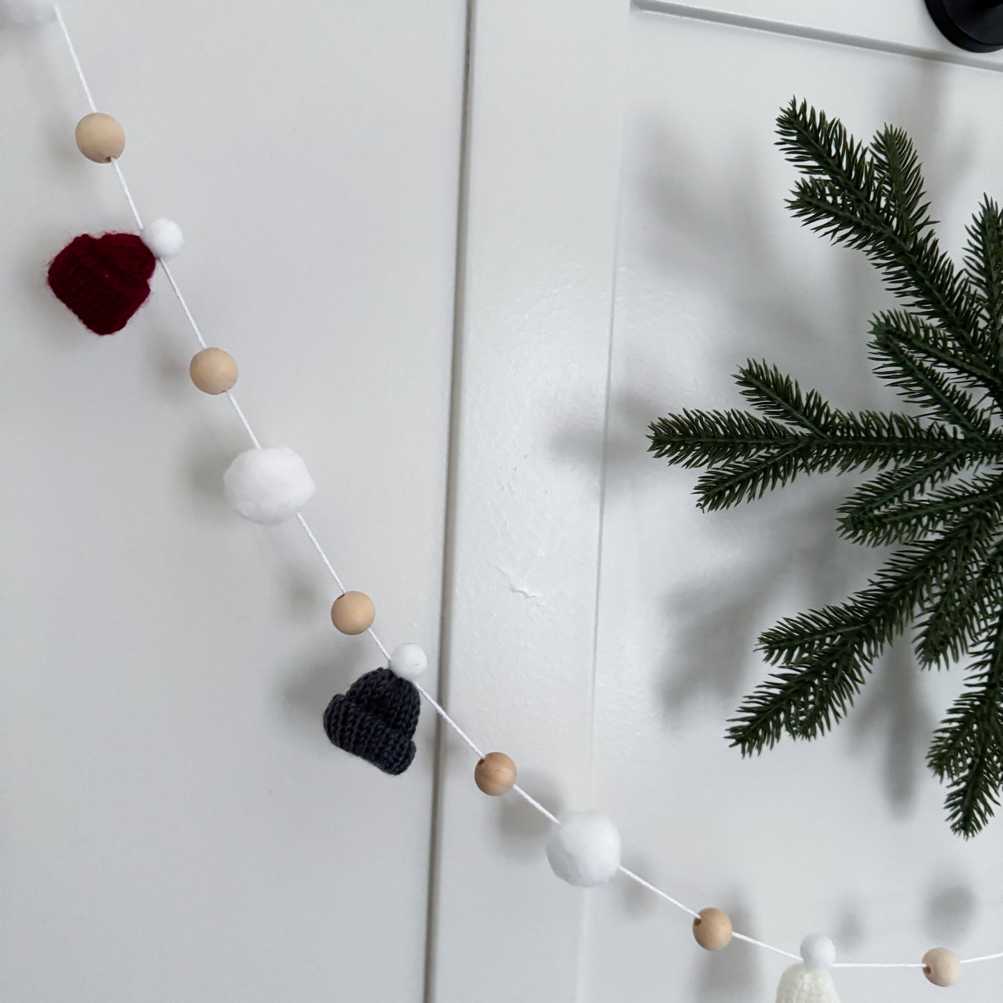 Grey and Burgundy Christmas Mini Knitted Toque Garland