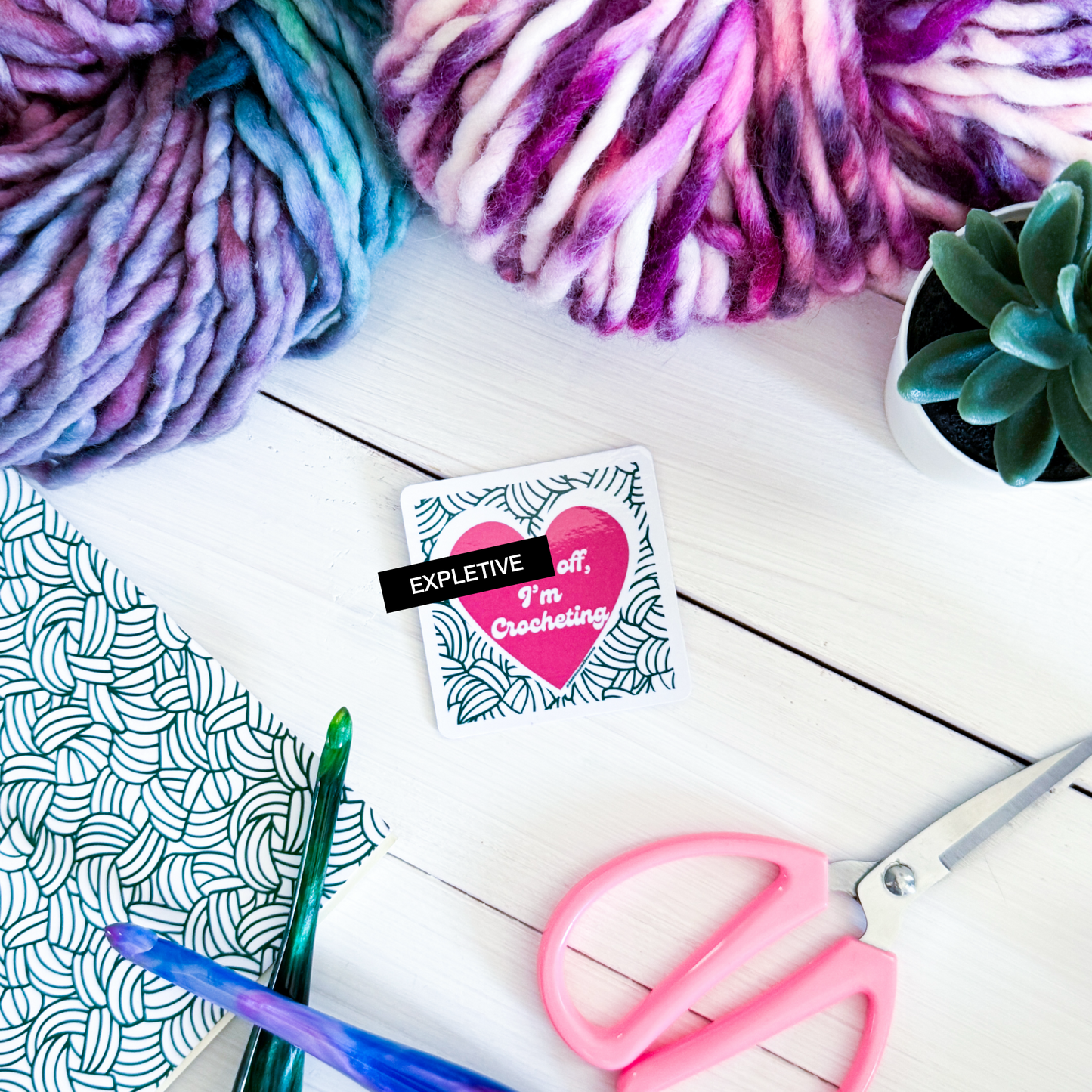 F@ck off I'm Crocheting Square Knot Heart Premium Vinyl Sticker, Crochet Funny, Crocheting Gift, Sassy Knitter Crocheter Humour