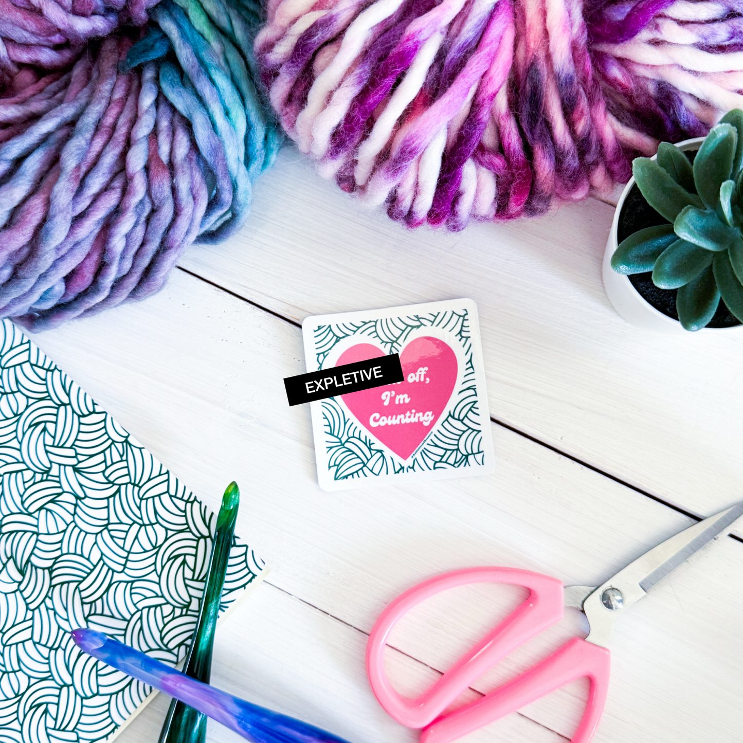 F@ck Off I'm Counting Square Knot Heart Premium Vinyl Sticker, Crochet Funny, Crocheting Gift, Sassy Knitter Crocheter Humour
