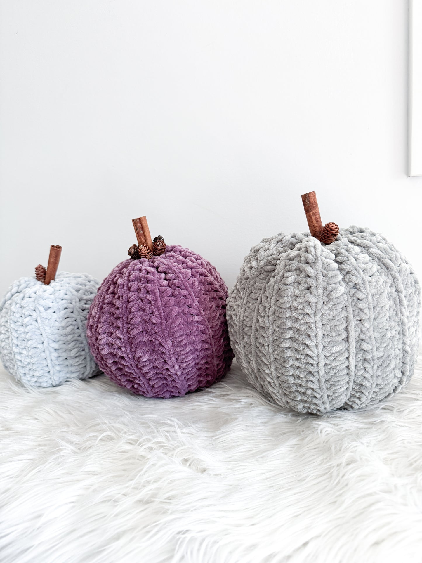 Pumpkin | Frosted Blue Velvet Crochet Fall Decor