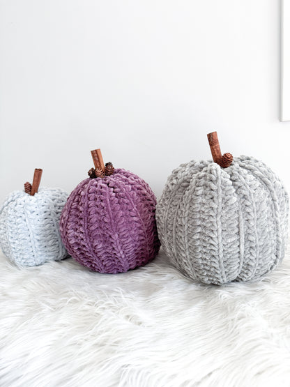Pumpkin | Frosted Blue Velvet Crochet Fall Decor