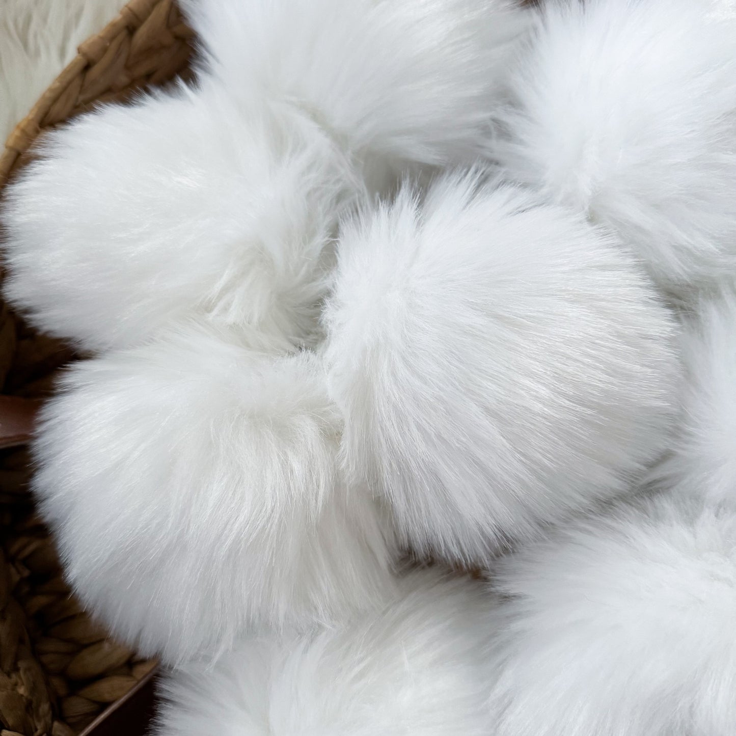 Polar Luxury Faux Fur Pompom | White pom pom with Tie, Button or Snap