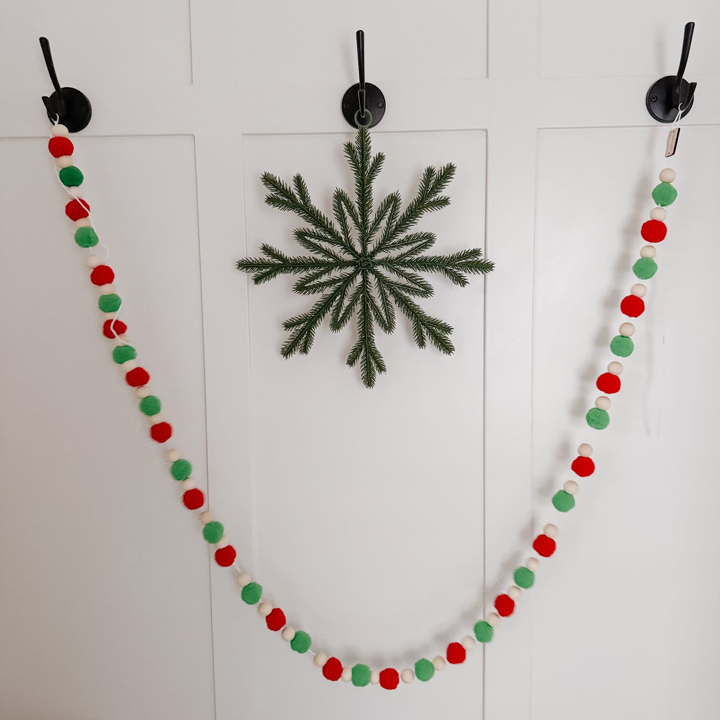 Pompom Christmas Wood Bead Garland