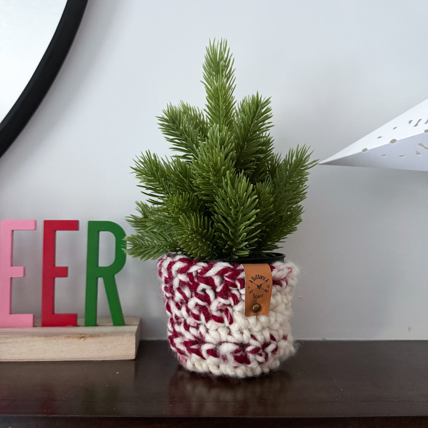 Candy Cane Bitsy Crochet Basket | Christmas Tree Chunky Crochet Decor