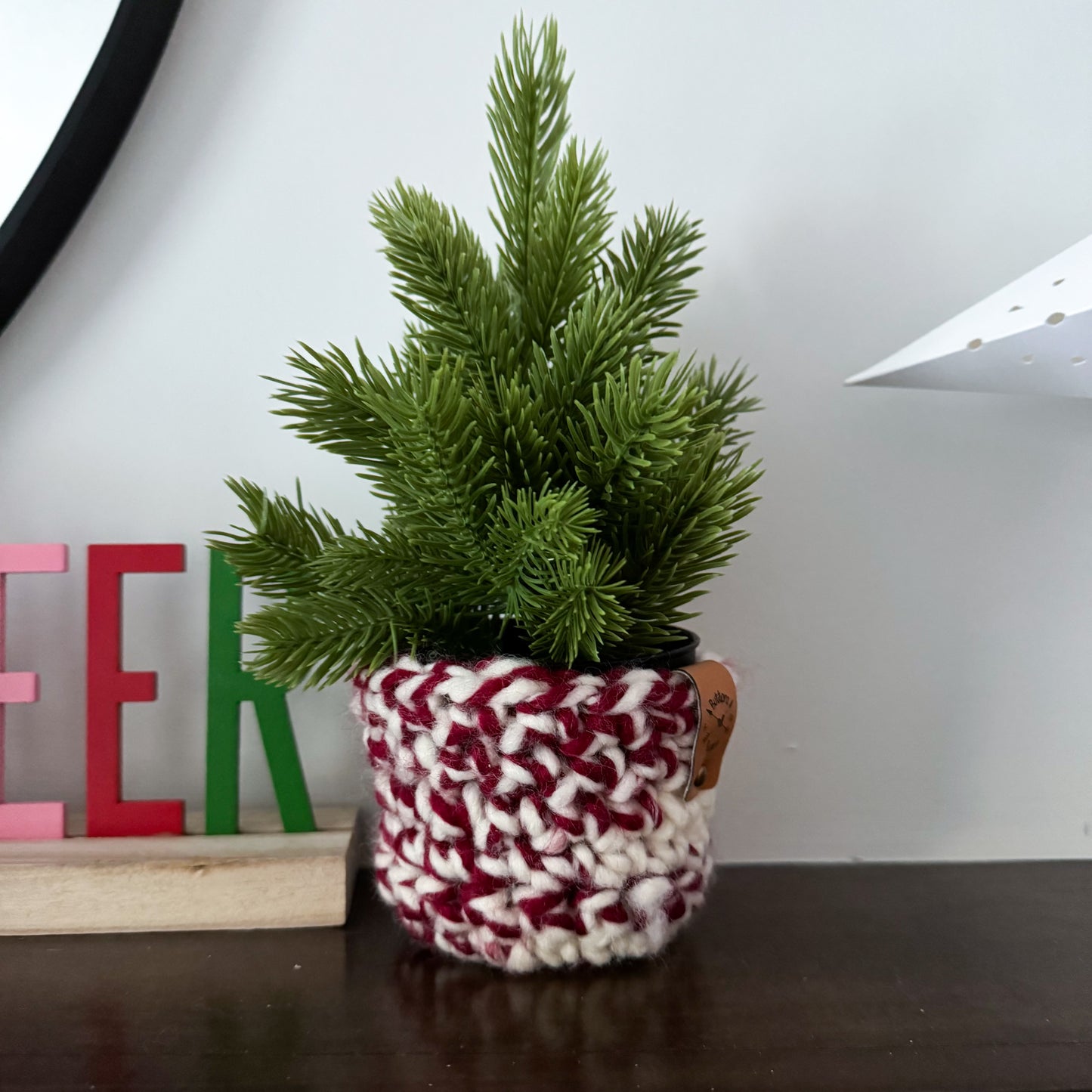 Candy Cane Bitsy Crochet Basket | Christmas Tree Chunky Crochet Decor