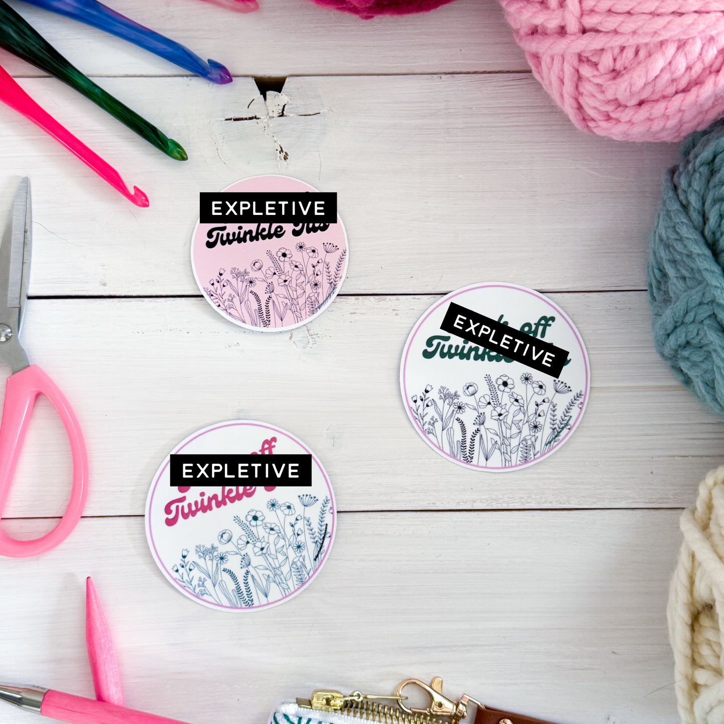 F off Twinkle T!ts Premium Vinyl Sticker, Crochet Funny, Crocheting Gift, Sassy Knitter Crocheter Humour