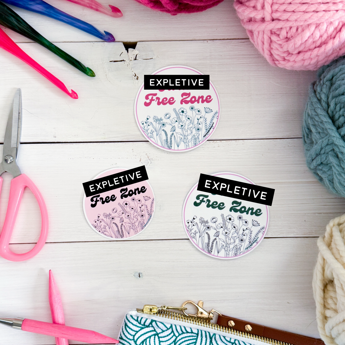Tw@t Free Zone Premium Vinyl Sticker, Crochet Funny, Crocheting Gift, Sassy Knitter Crocheter Humour