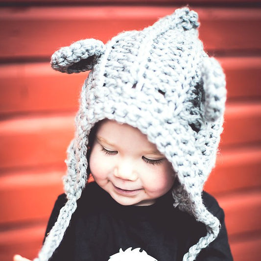 Bear Pixie Bonnet | Grey Crochet Winter Hat