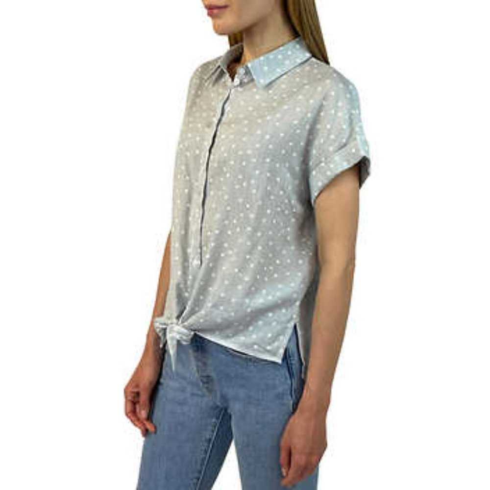 Jachs Girlfriend Linen Blend Tie-Front Shirt | Grey Dot Button up Top, XL Women > Tops > Button Down Shirts 15 $ Buttons & Beans Co.