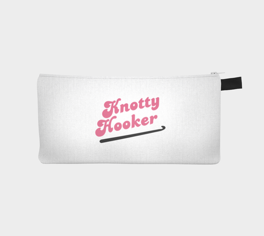 Knotty Hooker Dark Pink, Black or White Small Case, Crochet Hook and Knitting Needles Case, Notions Bag, Accessories Case, Crocheting Knitting, Fibre Enthusiasts, Crafters, Crocheter and Knitter Humour