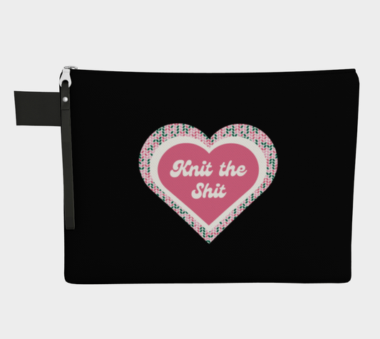 Knit the Shit, Black or White Knit Project Pouch Bag, Carry All Project Pouch, Canvas and Denim Zipper Pull Bag, Crocheter, Knitter, Yarn Collector Case, Organizer