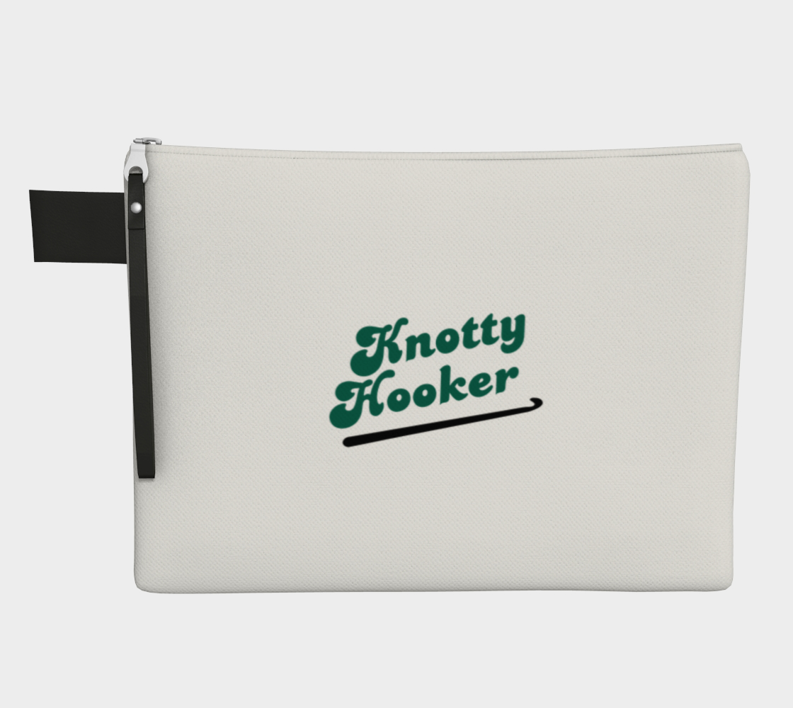 Knotty Hooker Green, Black or White Carry All Project Pouch, Canvas and Denim Zipper Pull Bag, Crocheter, Knitter, Yarn Collector Case, Organizer