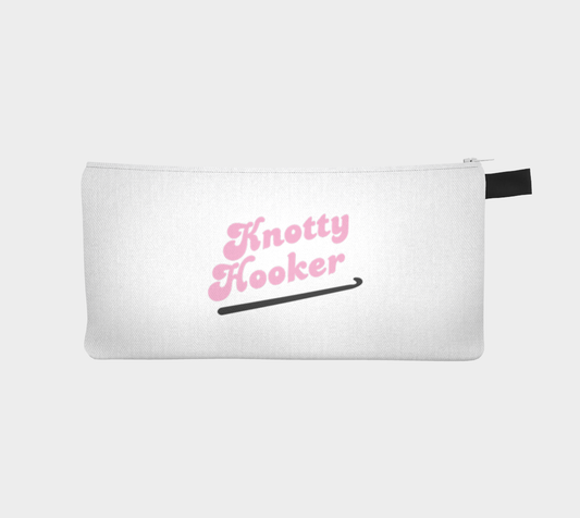 Knotty Hooker Pink, Black or White Small Case, Crochet Hook and Knitting Needles Case, Notions Bag, Accessories Case, Crocheting Knitting, Fibre Enthusiasts, Crafters, Crocheter and Knitter Humour