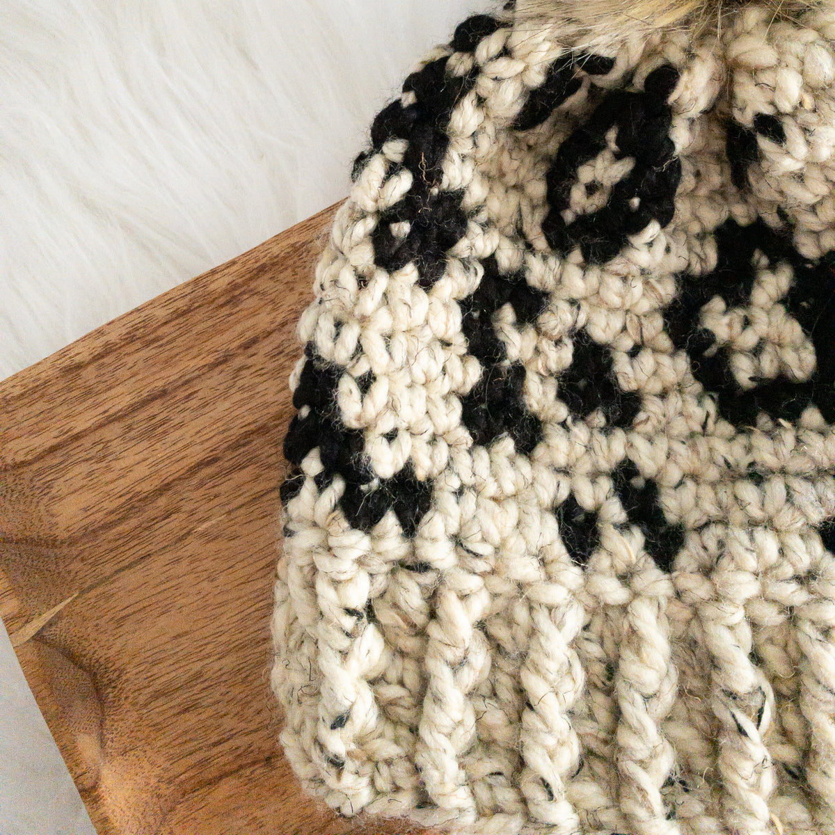 Leopard Hat | Chunky Crochet Winter Hat | Removable Faux Fur Pom pom