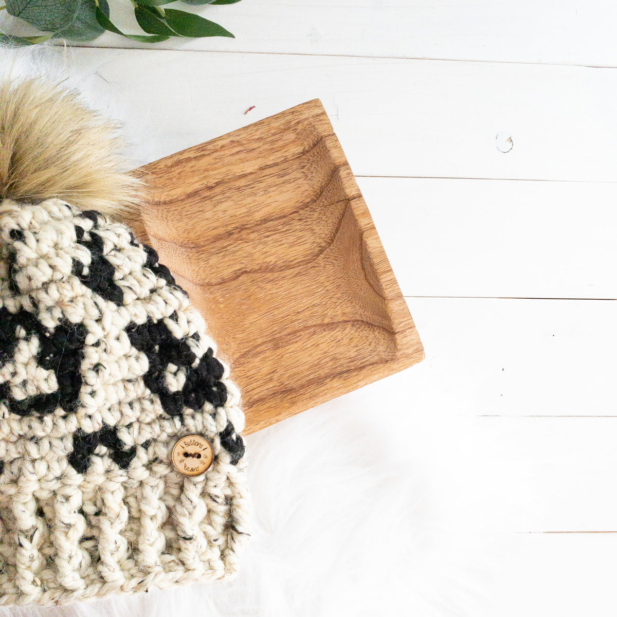 Leopard Hat | Chunky Crochet Winter Hat | Removable Faux Fur Pom pom