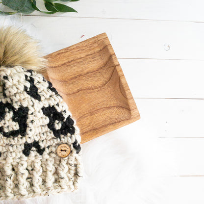 Leopard Hat | Chunky Crochet Winter Hat | Removable Faux Fur Pom pom