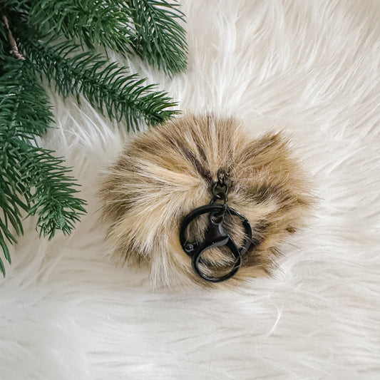 Faux Fur Pompom Keychain | Leopard Gold and Black Print
