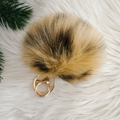 Faux Fur Pompom Keychain | Leopard Gold and Black Print