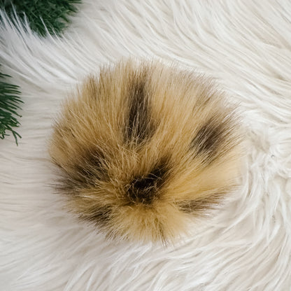 Faux Fur Pompom Keychain | Leopard Gold and Black Print