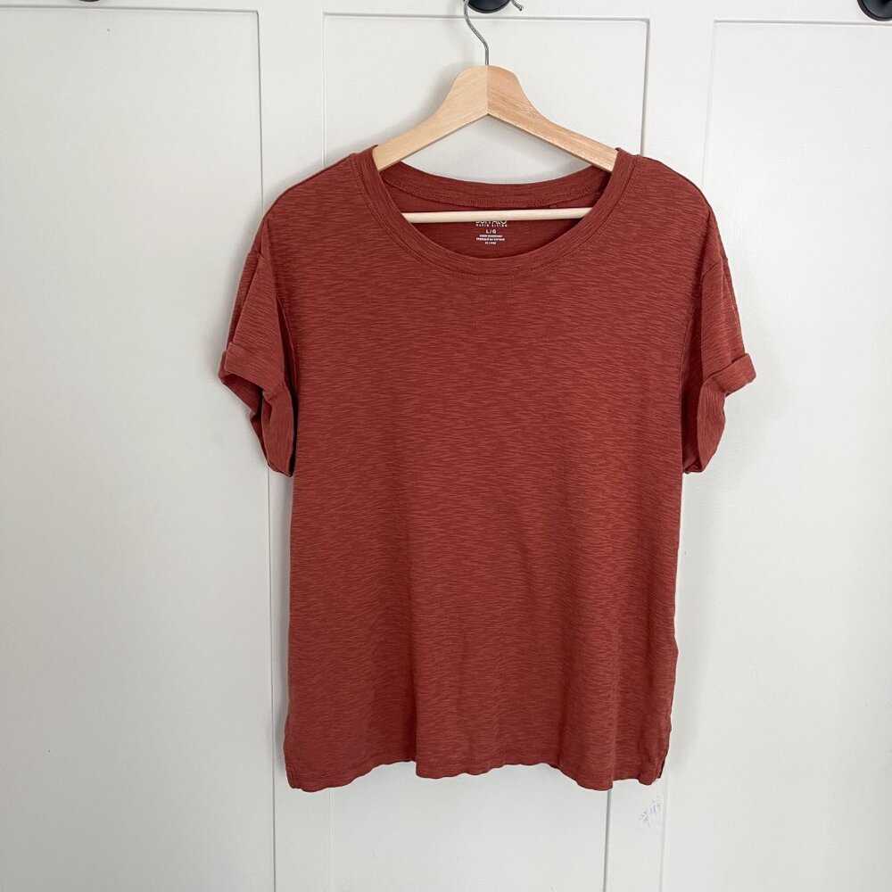 Lg Buffalo Cotton Women’s Slub Knit Jersey T-shirt, | Rust Crew Neck, Top Women > Tops > Tees - Short Sleeve 10 $ Buttons & Beans Co.