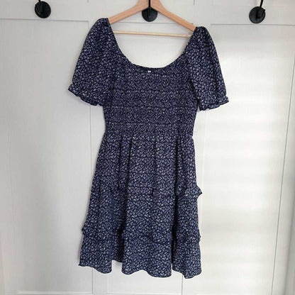 Lg Ditsy Square Neck, Short Puff Sleeve, Tiered, Ruffle Smocked Bodice Dress Women > Dresses > Mini 18 $ Buttons & Beans Co.