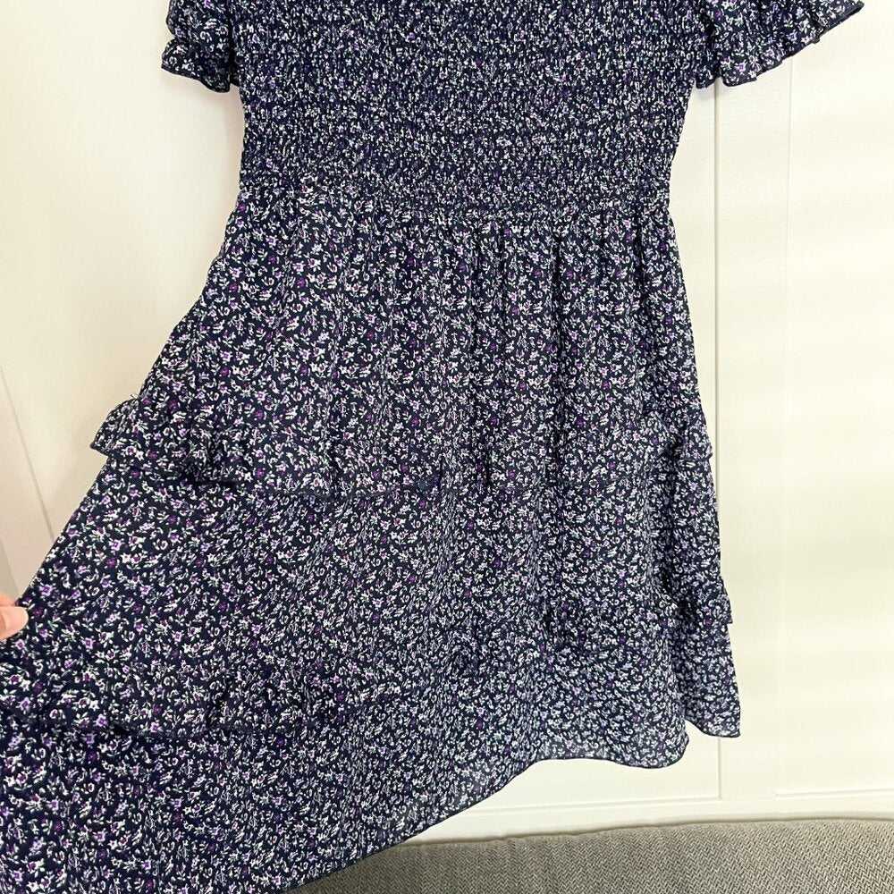 Lg Ditsy Square Neck, Short Puff Sleeve, Tiered, Ruffle Smocked Bodice Dress Women > Dresses > Mini 18 $ Buttons & Beans Co.