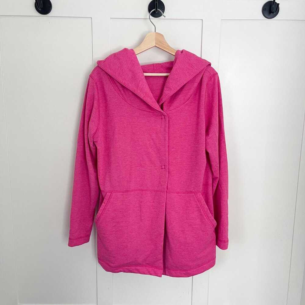 Lg Pink Firefly Wrap style sweatshirt, Giant hood, snap closures, pockets Women > Sweaters > Cardigans 36 $ Buttons & Beans Co.