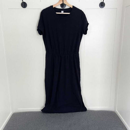 Lg T-Shirt Midi Slub Knit Dress, Black Short Sleeved shirt, Cotton Dress Women > Dresses > Midi 18 $ Buttons & Beans Co.