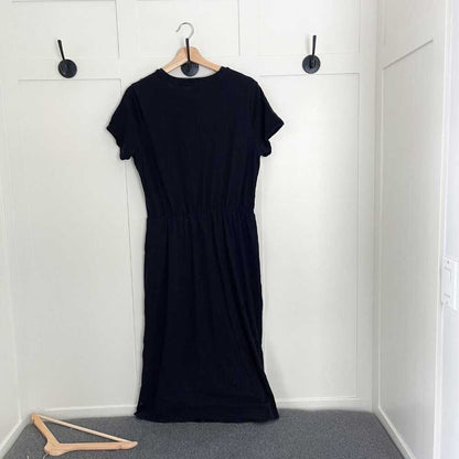 Lg T-Shirt Midi Slub Knit Dress, Black Short Sleeved shirt, Cotton Dress Women > Dresses > Midi 18 $ Buttons & Beans Co.